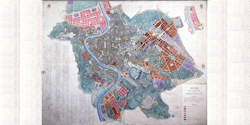 mappa piano regolatore di Roma - 1883