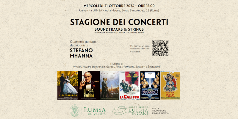 Soundtracks & Strings, programma musicale col quartetto d'archi di Stefano Mhanna 