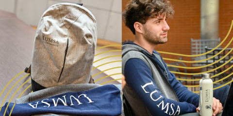 Collage di due foto che ritraggono il merchandising della LUMSA